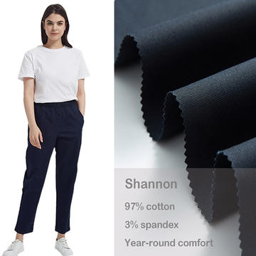 环保制造商 97% 棉 3% 氨纶梭织斜纹裤面料
