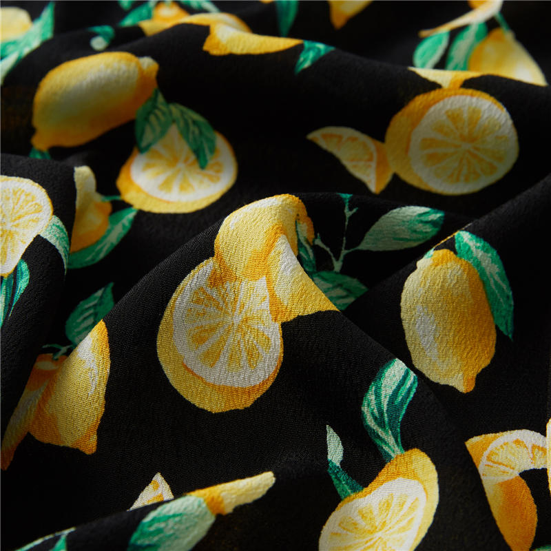 柠檬数码印花绉纱 53% 粘胶 47% 人造丝府绸异国风情夏威夷面料