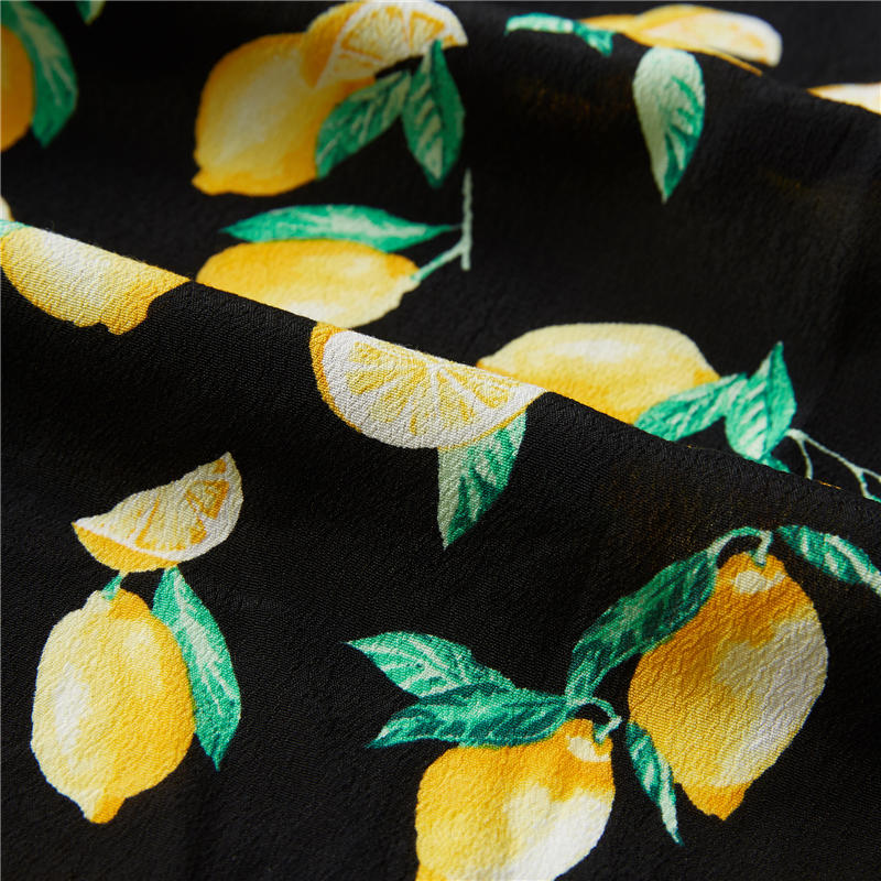 柠檬数码印花绉纱 53% 粘胶 47% 人造丝府绸异国风情夏威夷面料